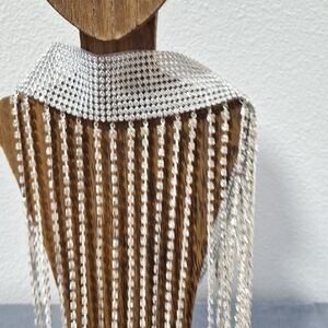 Silver Rhinestone Fringe Necklace